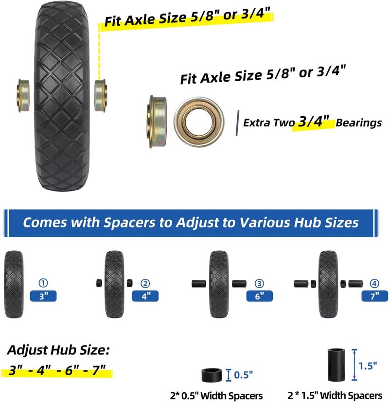 GICOOL 4.80/4.00-8" Wheelbarrow Tire, 16" Flat-Free Solid Tire and Wheel, 3-6" Centered Hub, 5/8" & 3/4" Bearing, For Broadcast Spreader Garden Wagon Cart Trolley Dolly (1 Pack) - Image 5